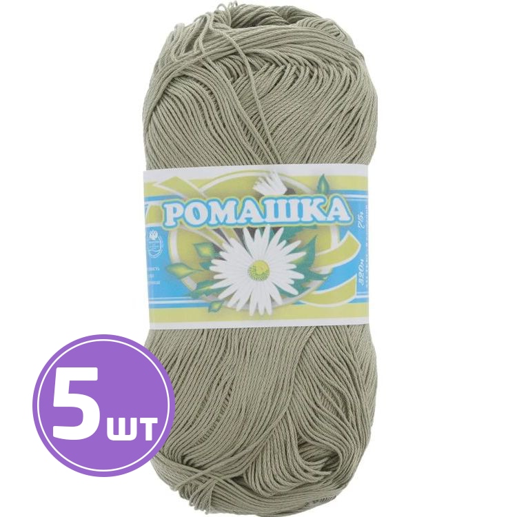 

Пряжа ПНК им.Кирова Ромашка 6604 серый мох 5 шт. по 75 г