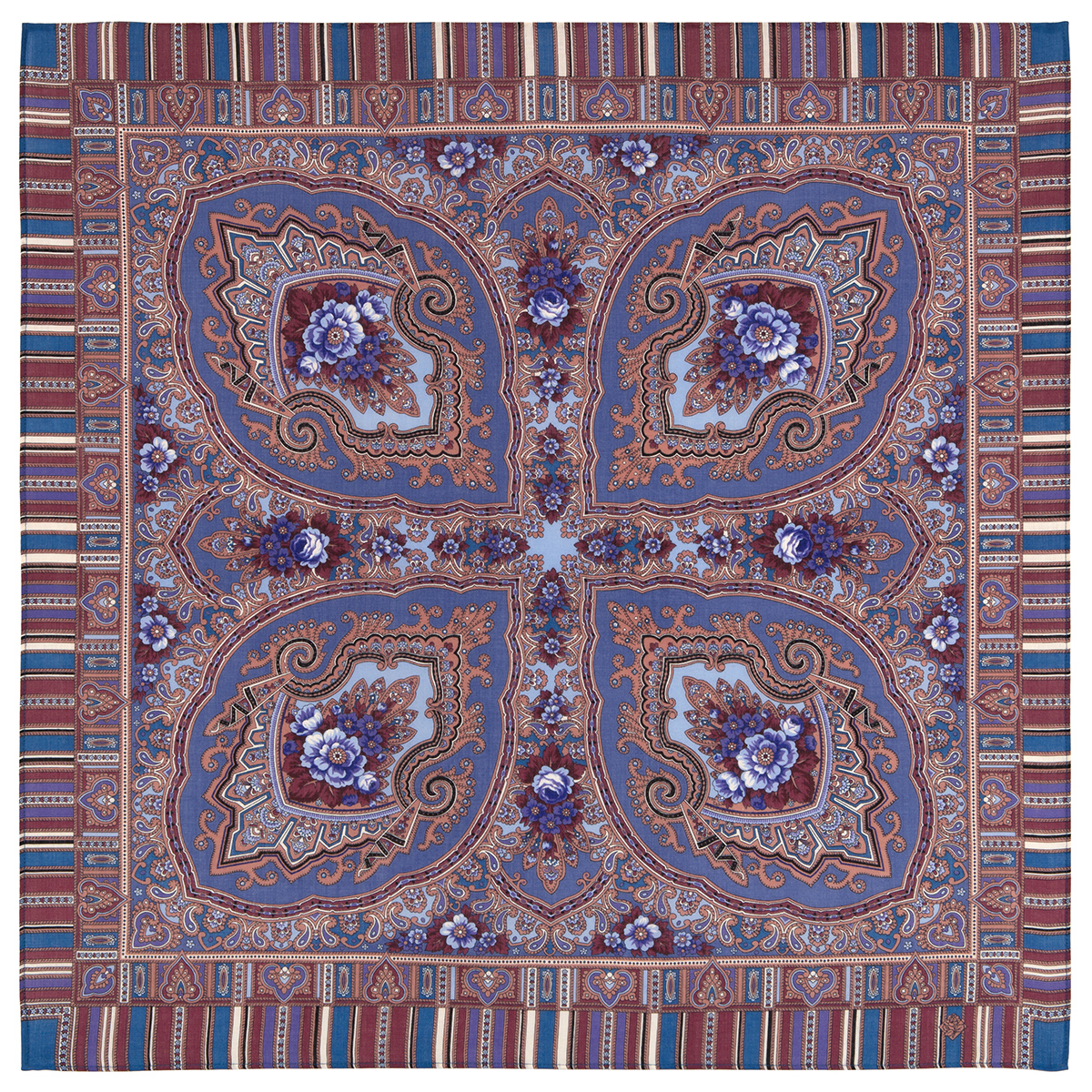 Платок женский Павловопосадский платок 797 кремовый/фиолетовый, 89x89 см