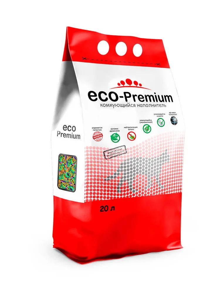 

Комкующийся наполнитель ECO-PREMIUM Тутти-фрутти древесный, 20 л