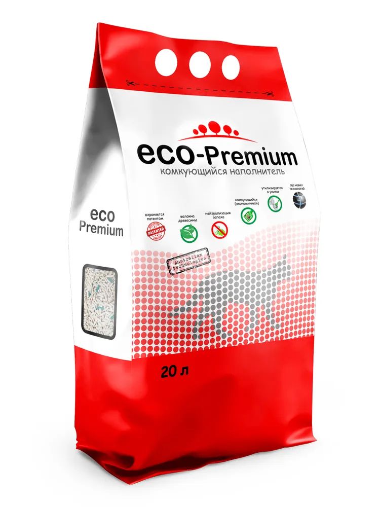 

Комкующийся наполнитель ECO-Premium древесный с зелеными гранулами, 20 л