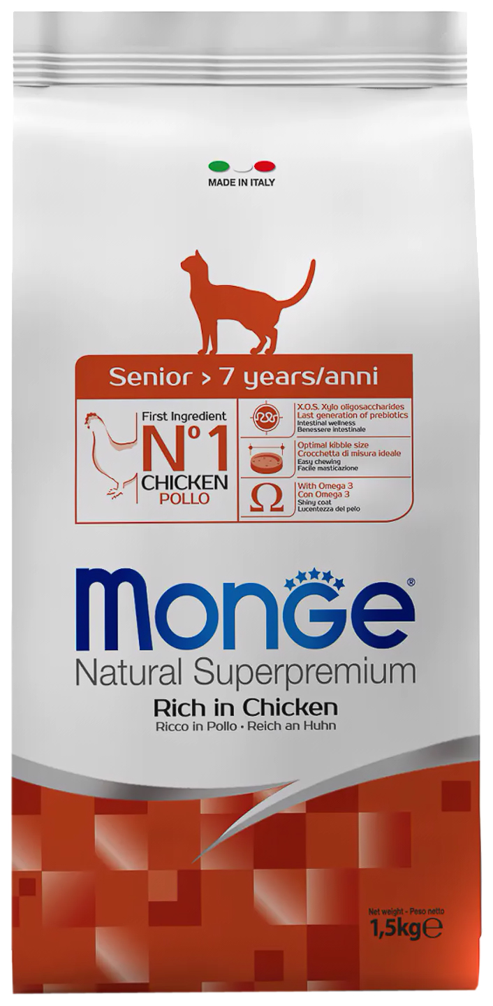 

Сухой корм для пожилых кошек Monge Cat Daily Line Senior с курицей, 1,5 кг