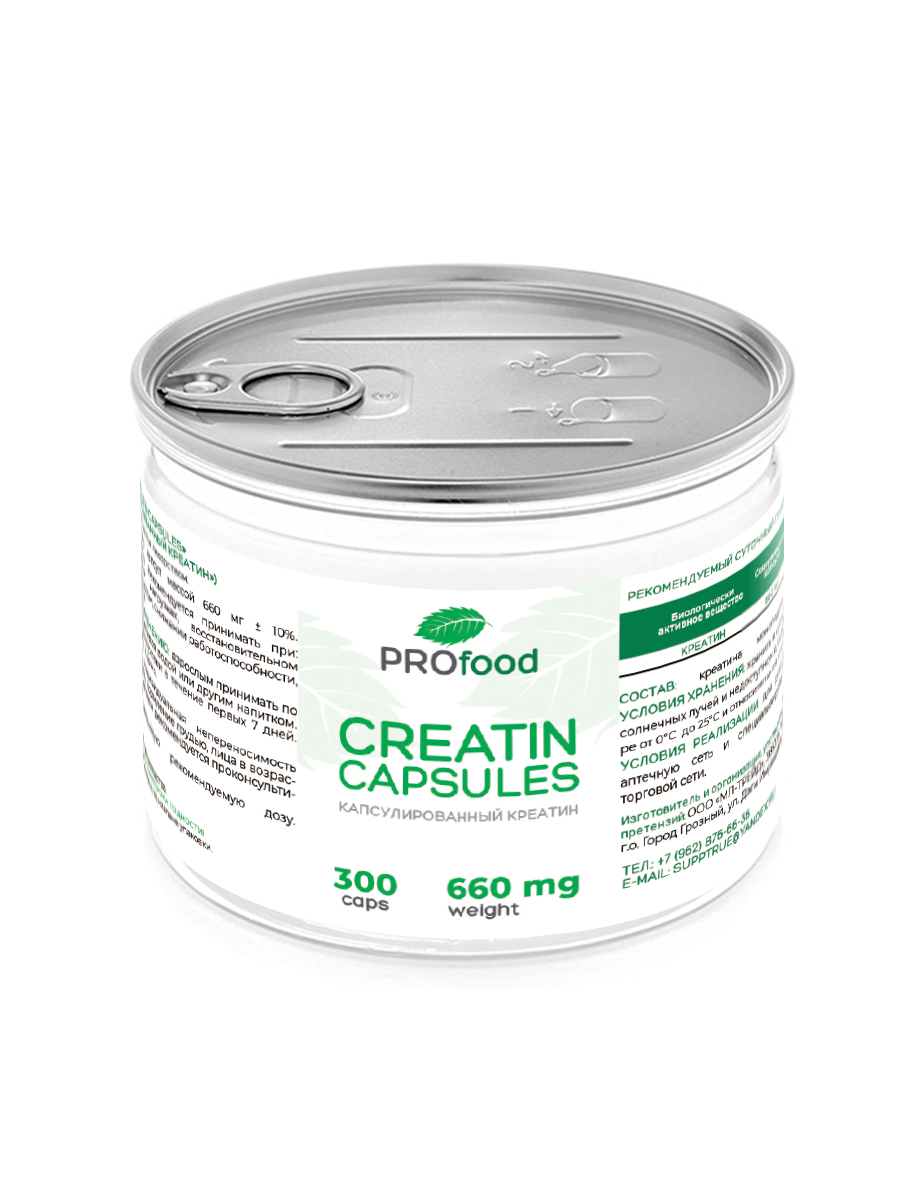 Креатин Pro Food Моногидрат банка 300 капсул