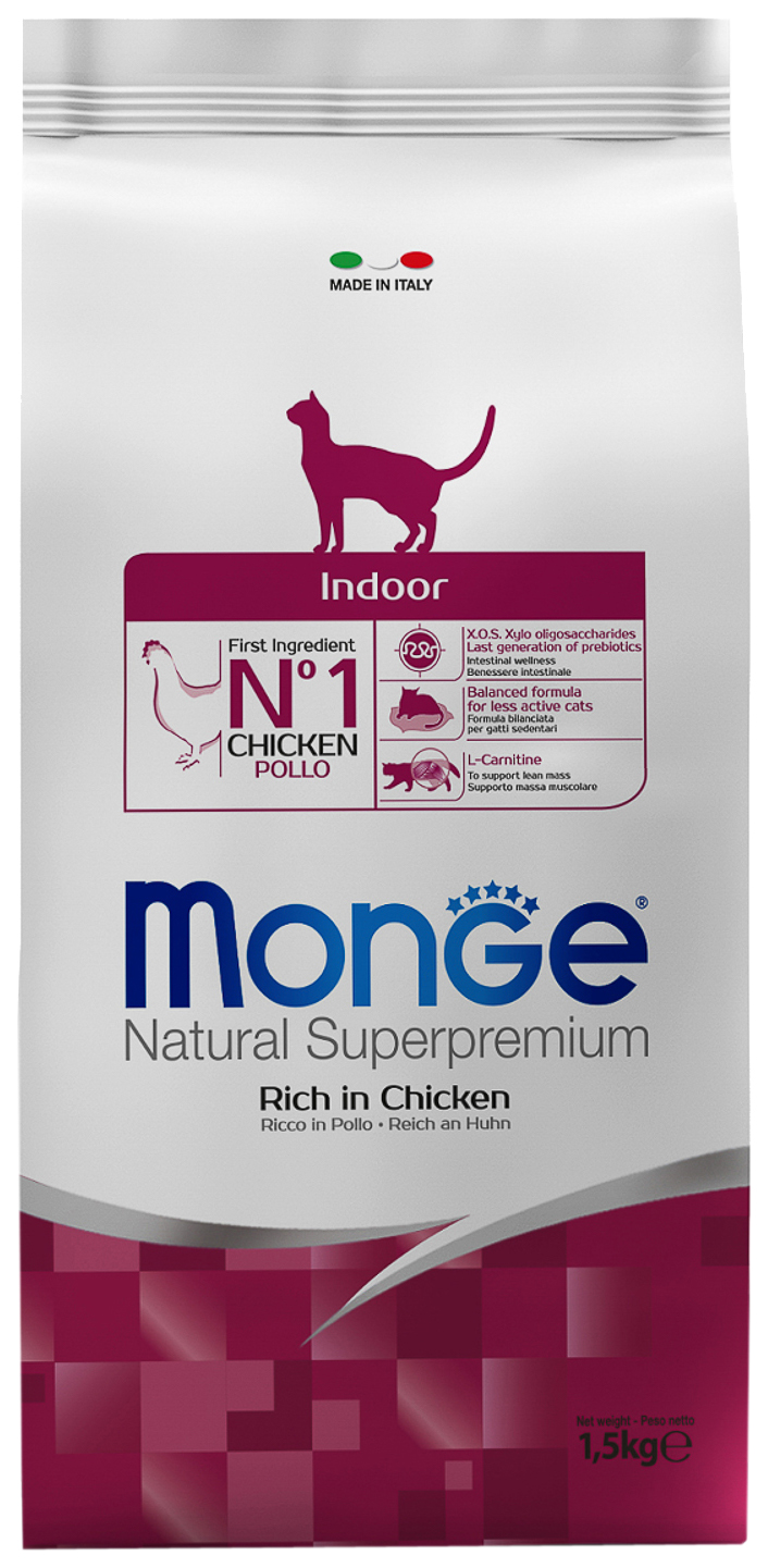 

Сухой корм для домашних кошек Monge Cat Daily Line Indoor с курицей, 1,5 кг