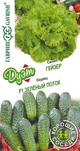 

Семена. Салат "Гейзер" (вес: 0,5 г) + огурец "Зеленый поток" (вес: 0,3 г)