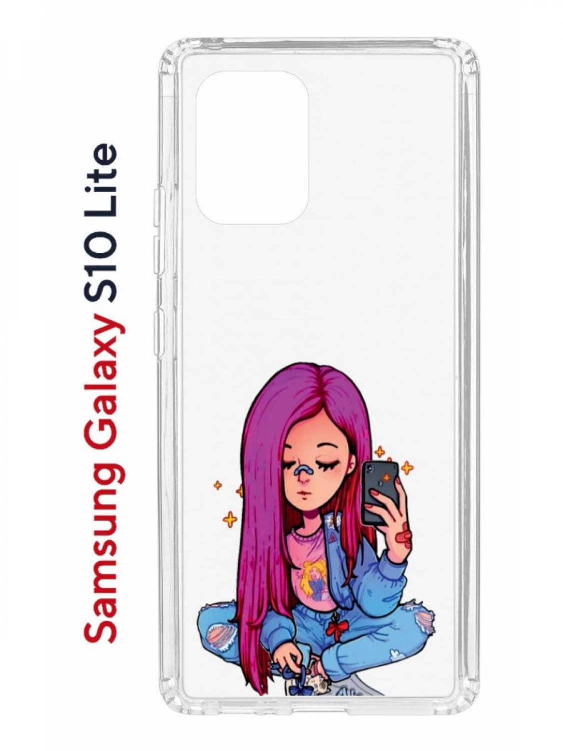 фото Чехол на samsung s10 lite kruche print pink hair,противоударный бампер,с защитой камеры кruче