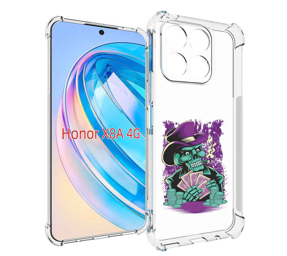 

Чехол MyPads зеленый череп с картами для Honor X8a, Tocco