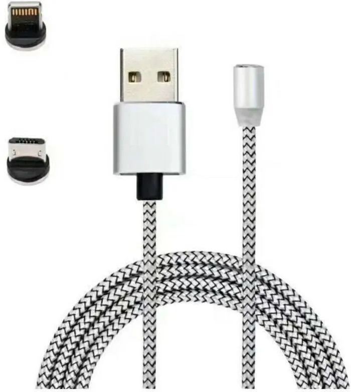 Кабель KICT USB Магнитный Type C, MIcro, Lighting зарядка, Серая, с 3-мя разъемами