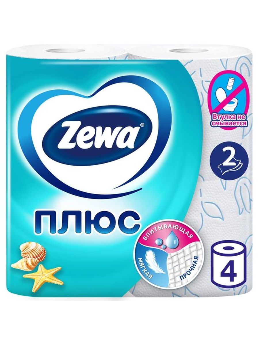 

Туалетная бумага ZEWA Plus 2-х слойная ОКЕАН, 4шт, 3 упаковки, Белый