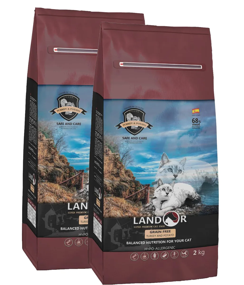 фото Сухой корм для кошек landor grain free, индейка с бататом 2 кг 2 шт