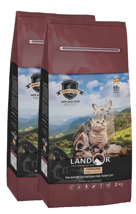

Сухой корм для кошек с избыточным весом Landor Sterilized, кролик с рисом, 2 кг x 2 шт, Сухой корм для кошек