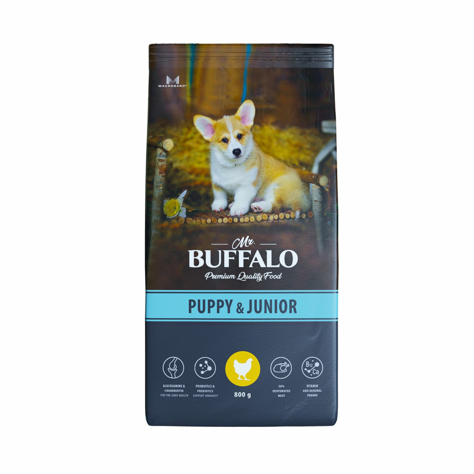 

Сухой корм для щенков Mr.Buffalo PUPPY & JUNIOR, курица, 0.8кг