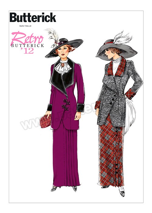

Выкройка Butterick №6108 — Ретро 1912: Жакет с шалевым воротником, Манишка и Юбка
