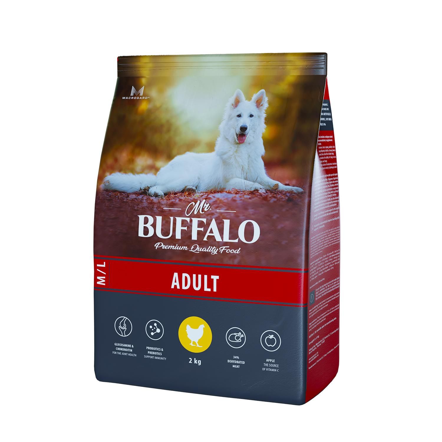 Сухой корм для собак Mr.Buffalo ADULT M/L, курица, 2кг