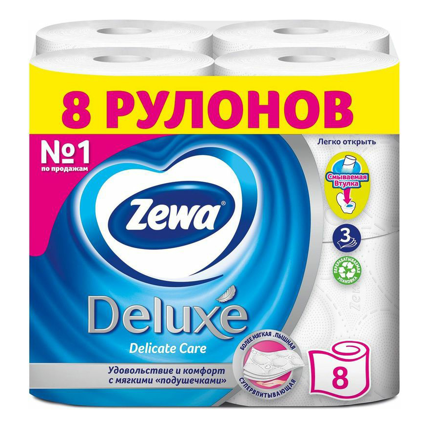 Туалетная бумага zewa deluxe белая 3 слоя. Zewa Deluxe туалетная бумага 3сл 8 рулонов белая. Туалетная бумага Zewa Deluxe белая, 3 слоя, 8 рулонов. Бумага туалетная Zewa Deluxe 3-слойная белая. Zewa Deluxe туалетная бумага delicate Care.