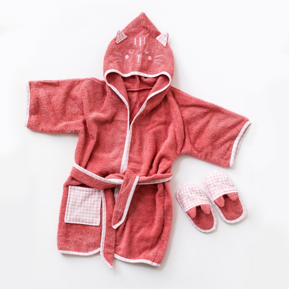 фото Махровый халат для девочки с тапочками andywawa baby home ac21828 розовый р.74