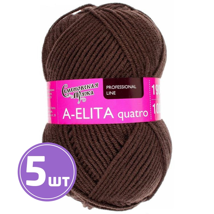 

Пряжа Семеновская A-elita quatro 13389 кофе 5 шт по 100 г, Коричневый