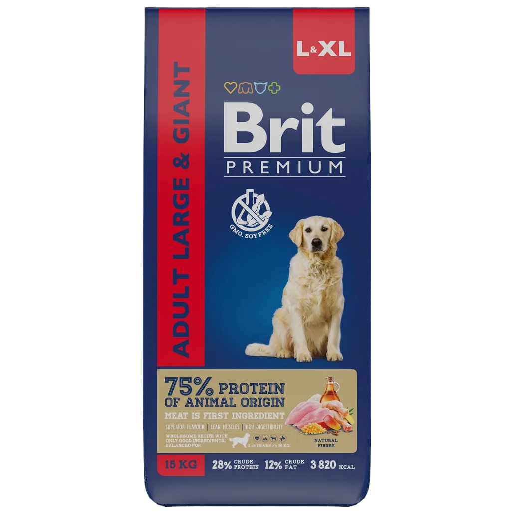 

Сухой корм для собак Brit Premium Adult L с курицей, для крупных пород, 15 кг