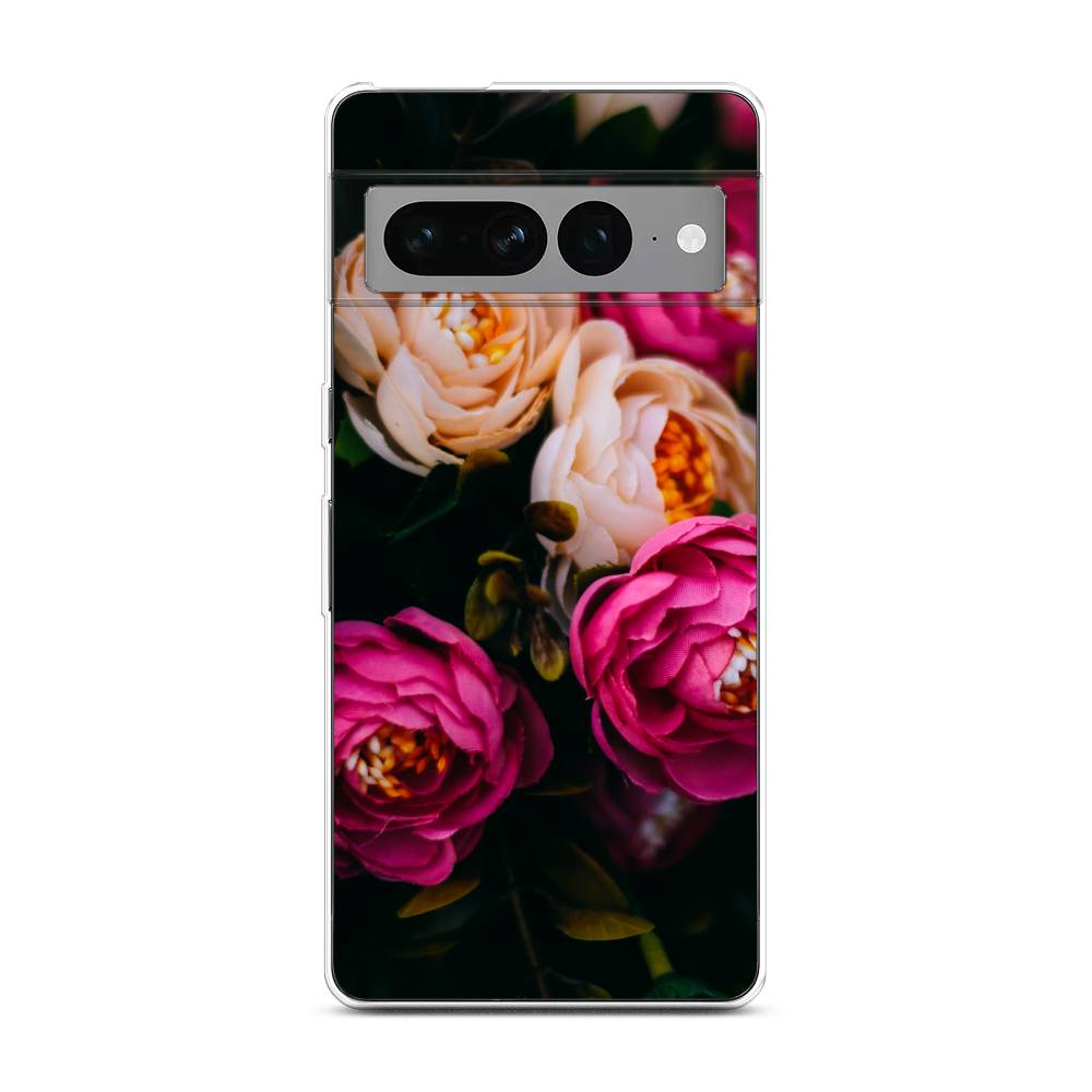 

Чехол Awog на Google Pixel 7 Pro "Розовые пионы на черном", Разноцветный