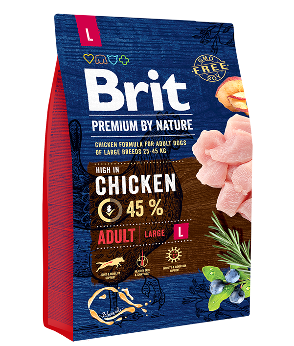 фото Сухой корм для собак brit premium by nature adult l с курицей, для крупных пород, 3 кг