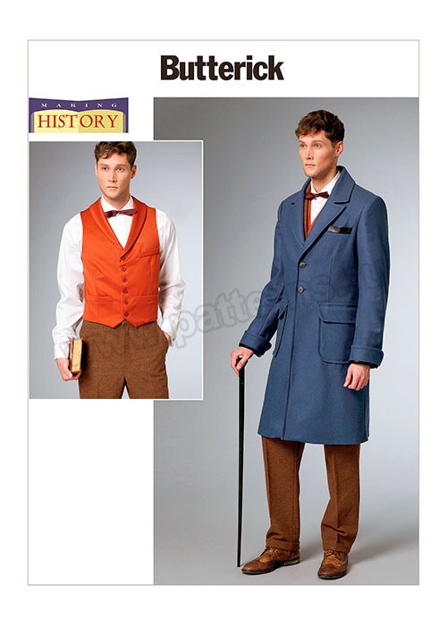 

Выкройка Butterick №6502 — Исторический мужской костюм: Пальто, Жилет