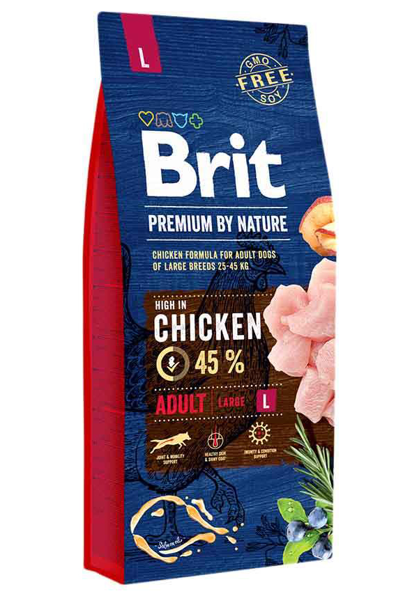 

Сухой корм для собак Brit Premium by Nature Adult L с курицей, для крупных пород, 8 кг
