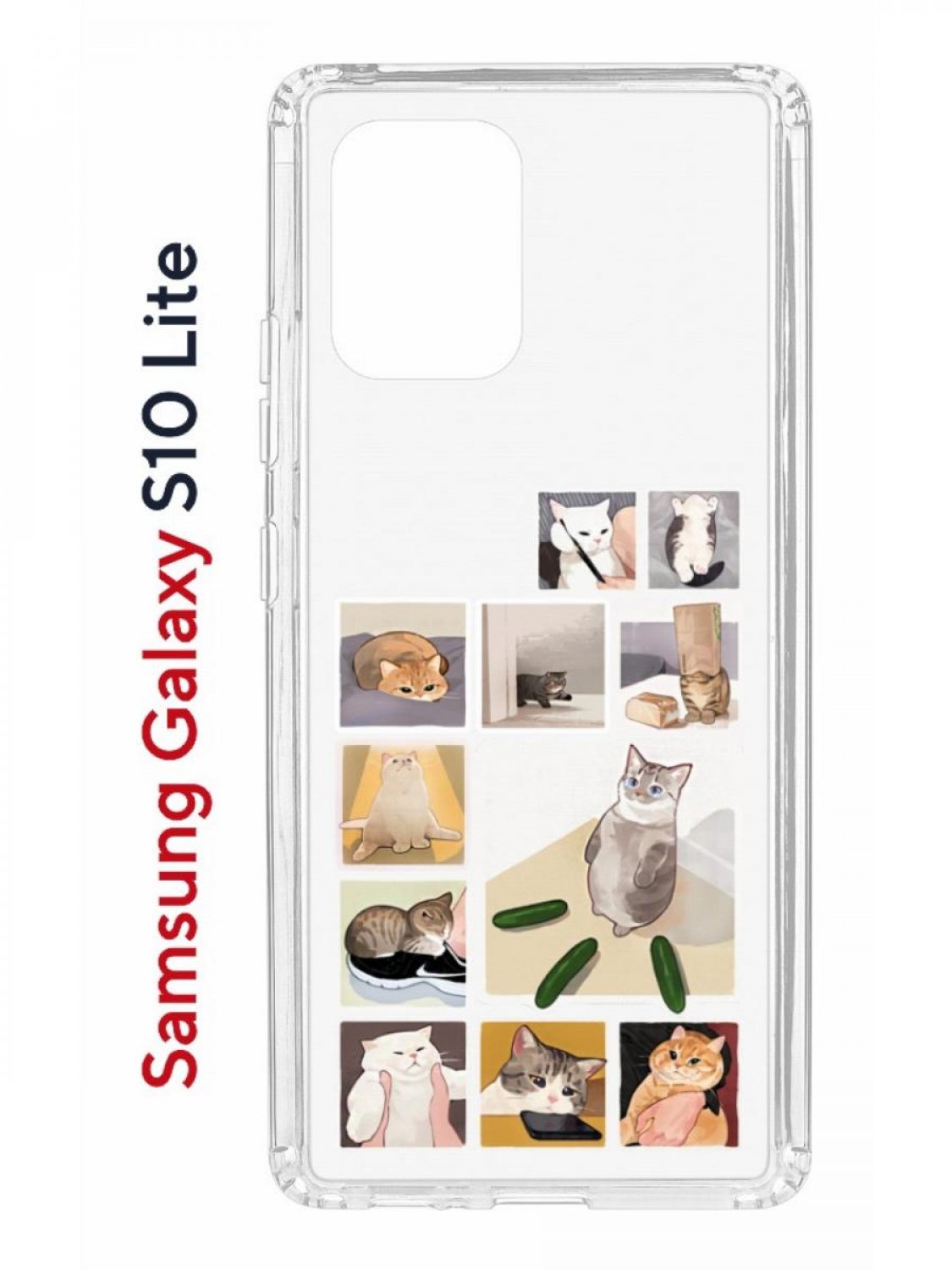 Чехол на Samsung S10 Lite Kruche Print Коты-Мемы,противоударный бампер,с защитой камеры