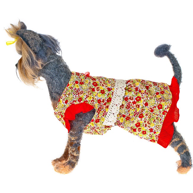 

Платье Happy Puppy Кармен для собак (28*45*29 см., Девочка), Желтый;красный, Кармен
