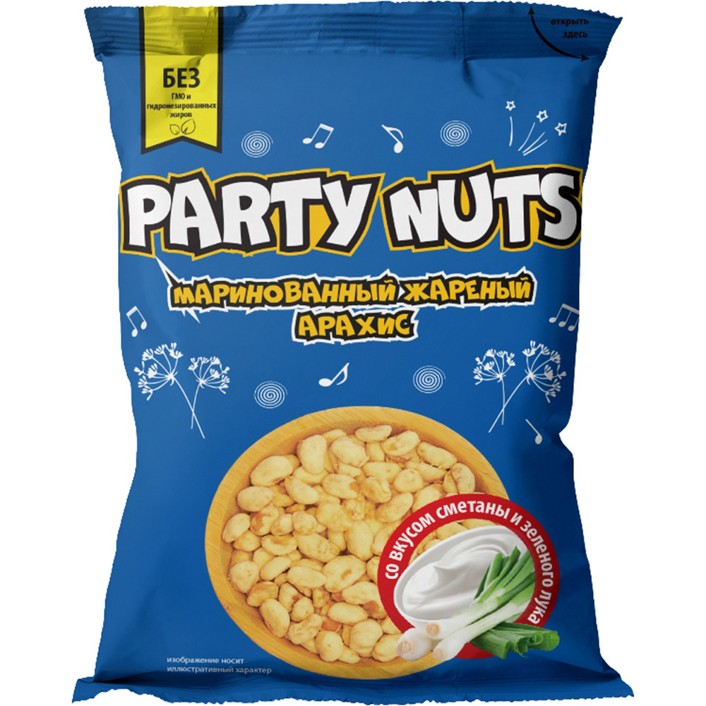 Арахис Party Nuts Маринованный жареный со вкусом сметаны и зеленого лука 70г