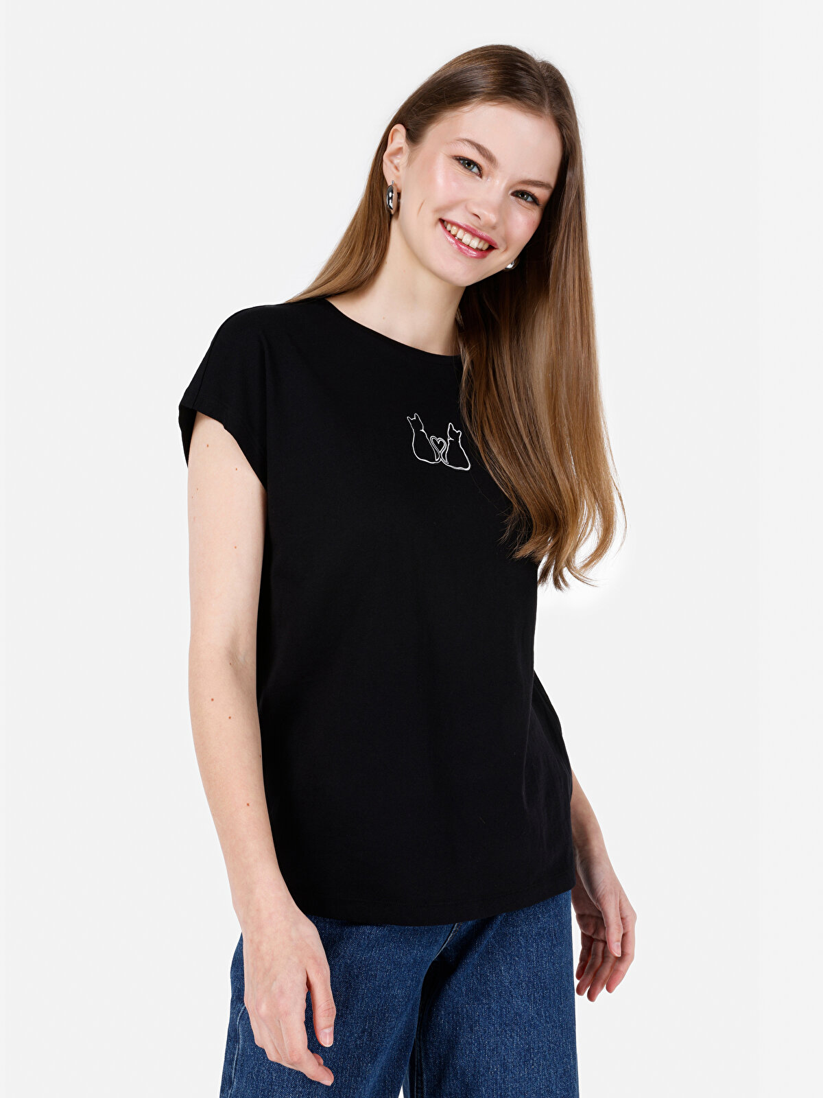 

Футболка женская Colin's CL1068586 черная XL, Черный, CL1068586