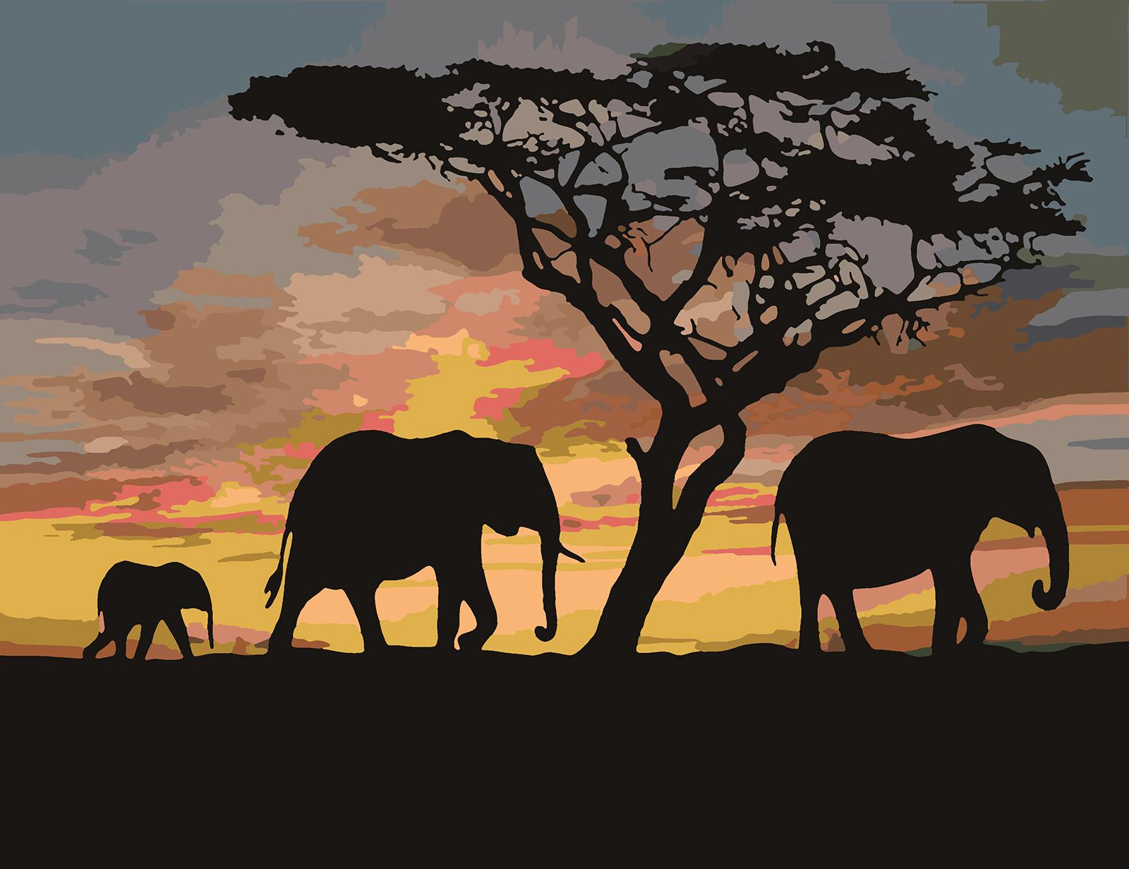 

Картина по номерам Красиво Красим Слоны и закат, 90 х 100 см, Слоны и закат