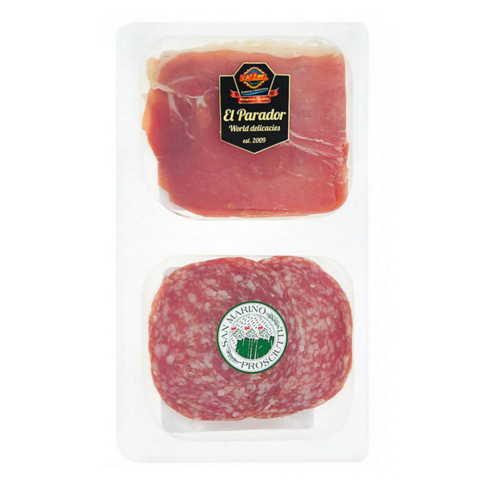 

Ассорти мясное сыровяленое San Marino Salame Milano и Prosciutto Crudo нарезка 100 г