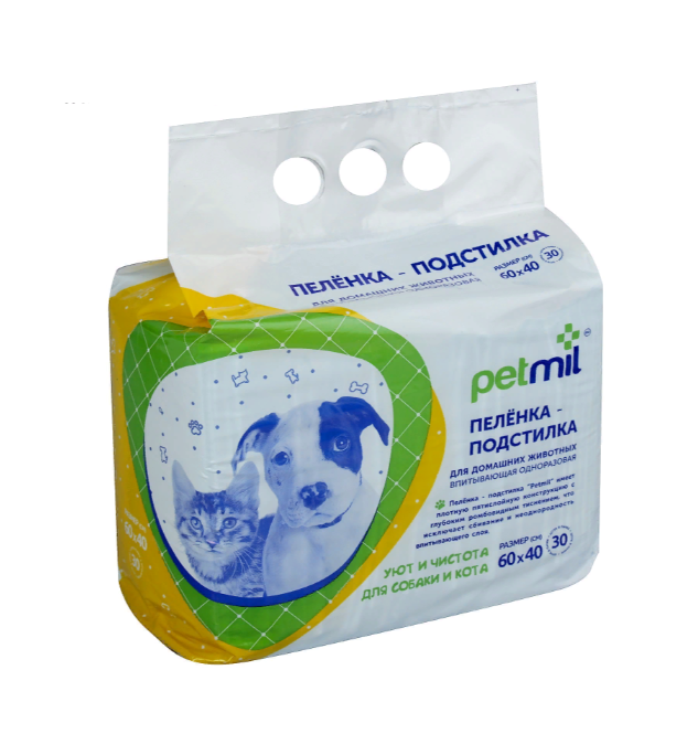 

Впитывающие пелёнки для животных Petmil 60х40 см 400 шт, Голубой