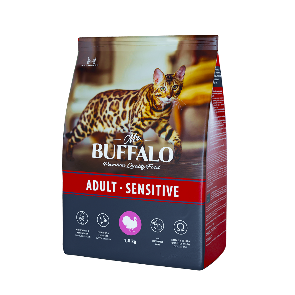 фото Сухой корм для кошек mr.buffalo adult sensitive, индейка, 1.8кг