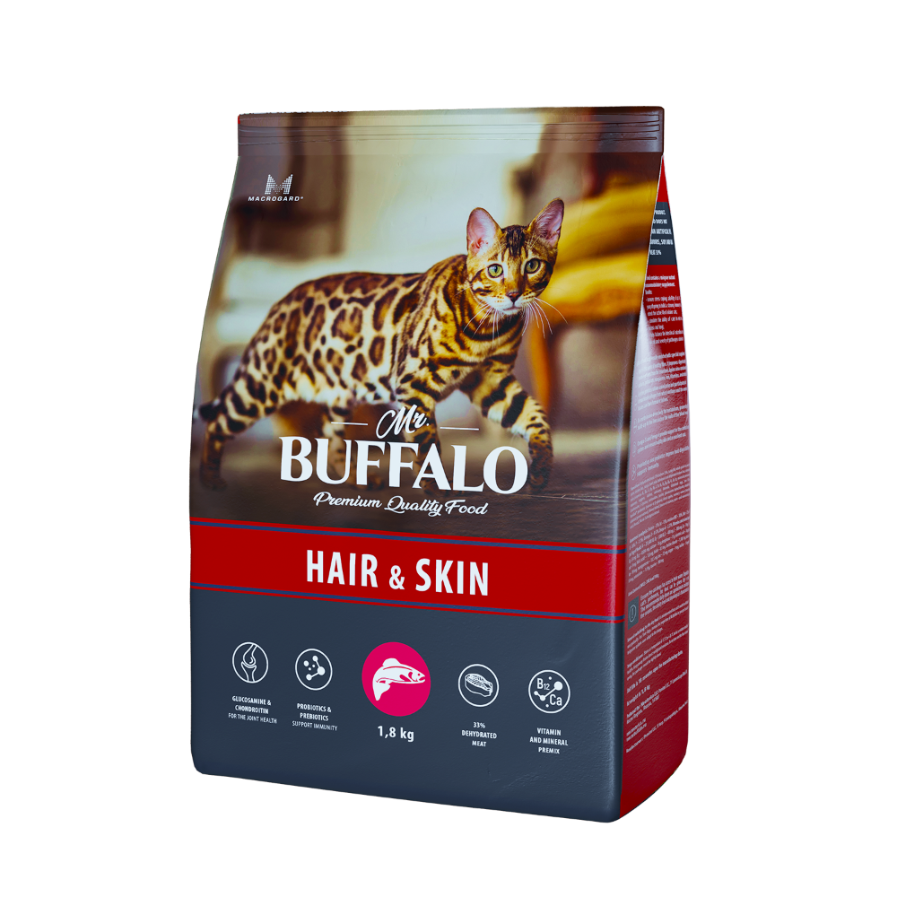 фото Сухой корм для кошек mr.buffalo adult hair & skin, с лососем, 1.8кг