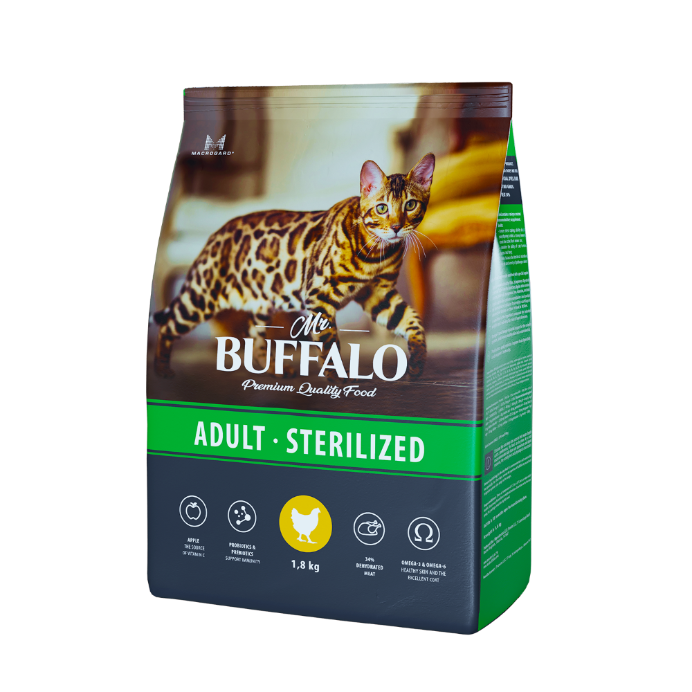 фото Сухой корм для кошек mr.buffalo adult sterilized, курица, 1.8кг