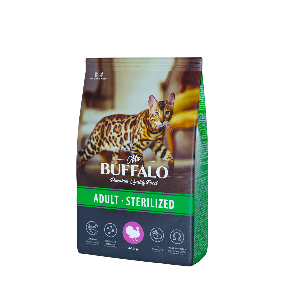 Сухой корм для кошек Mr.Buffalo ADULT STERILIZED, индейка, 0.4кг