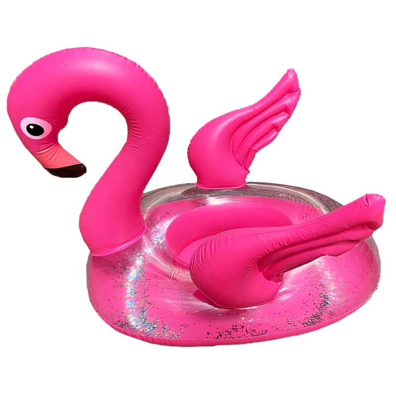 фото Детский надувной круг с трусами baziator фламинго с крылышками, ярко-розовый с блестками