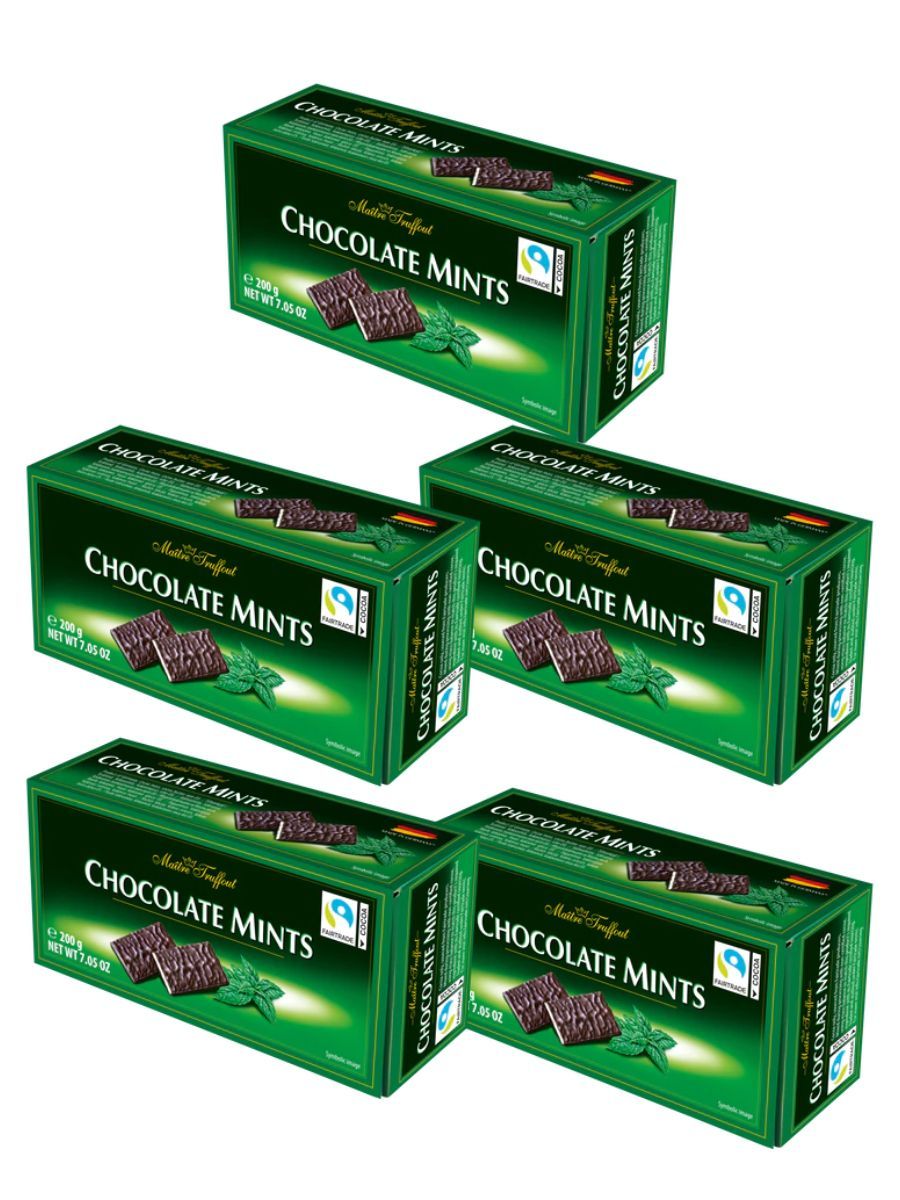 Темный шоколад Maitre Truffout с мятной начинкой в пластинках, 5шт по 200 г