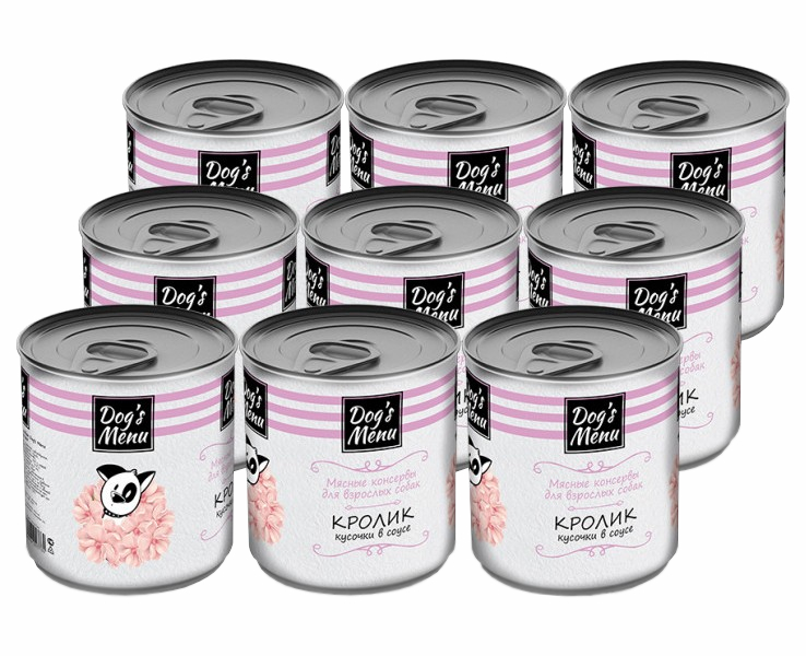 

Консервы для собак Dog's Menu Кролик кусочки в соусе, 9 шт по 750 г