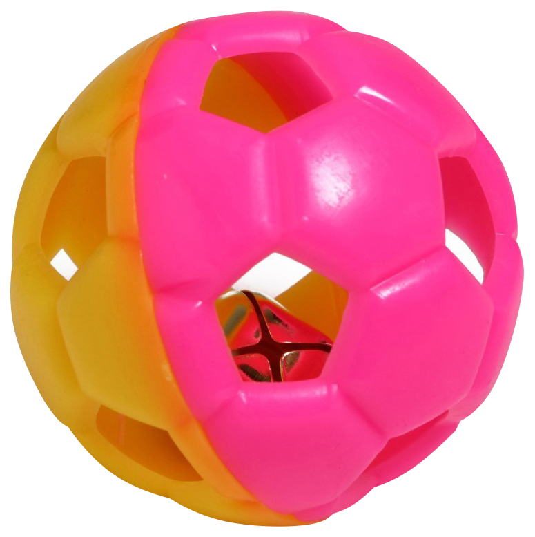 Игрушка резиновая Пижон Футбольный мяч с бубенчиком 6 см жёлтая/розовая