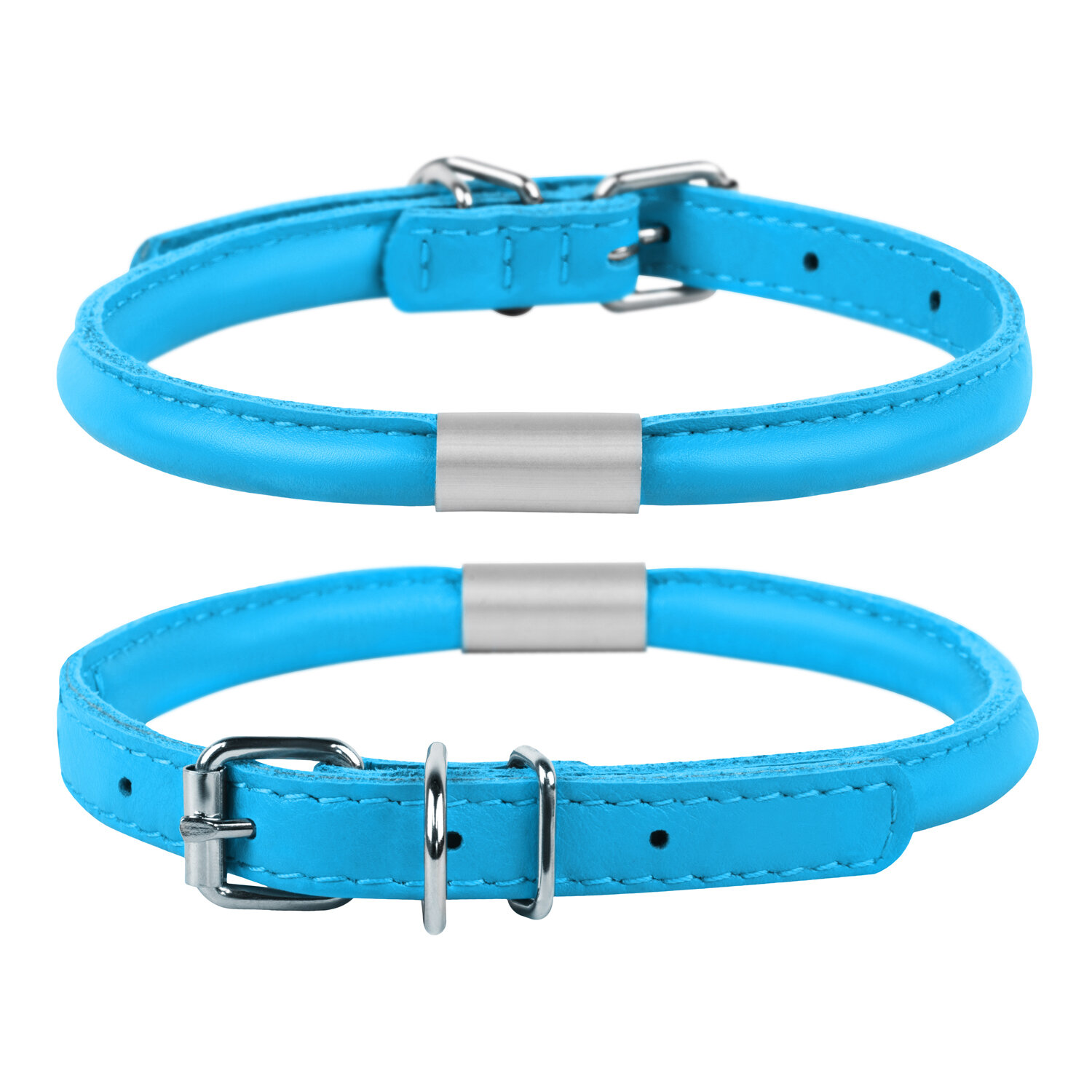 фото Ошейник для собак collar glamour круглый с адресником голубой 6 мм, длина 17-20 см