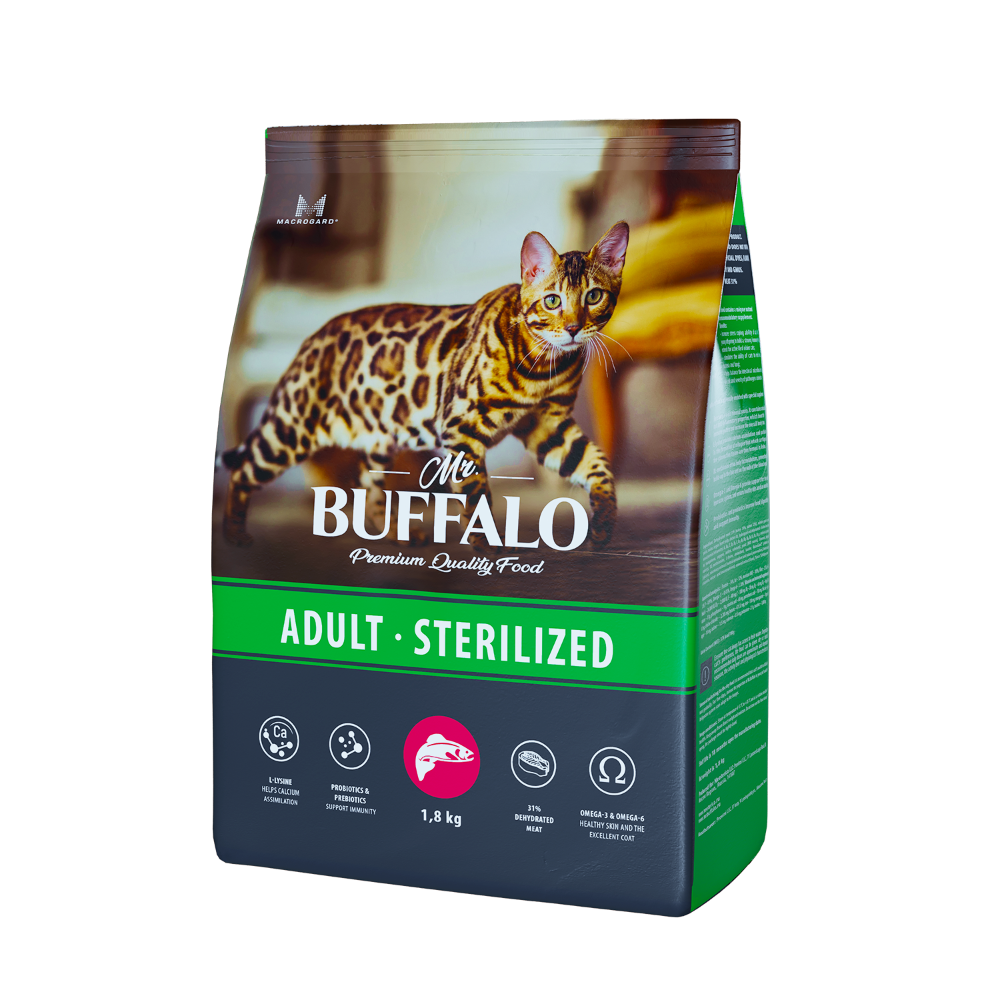 фото Сухой корм для кошек mr.buffalo adult sterilized, с лососем, 1.8кг