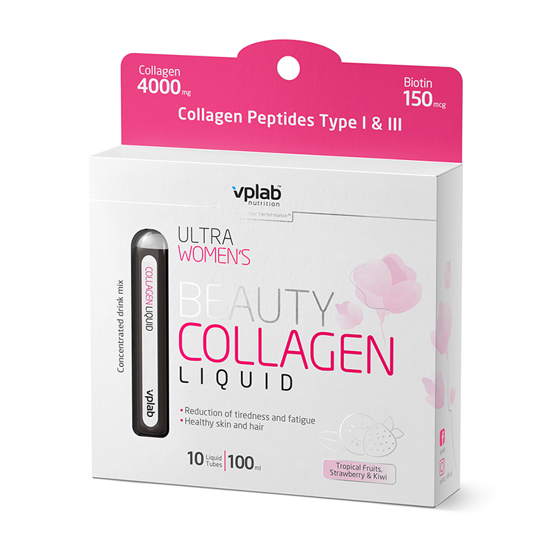 фото Коллаген vplab beauty collagen liquid, 10 амп, вкус: тропические фрукты-клубника-киви