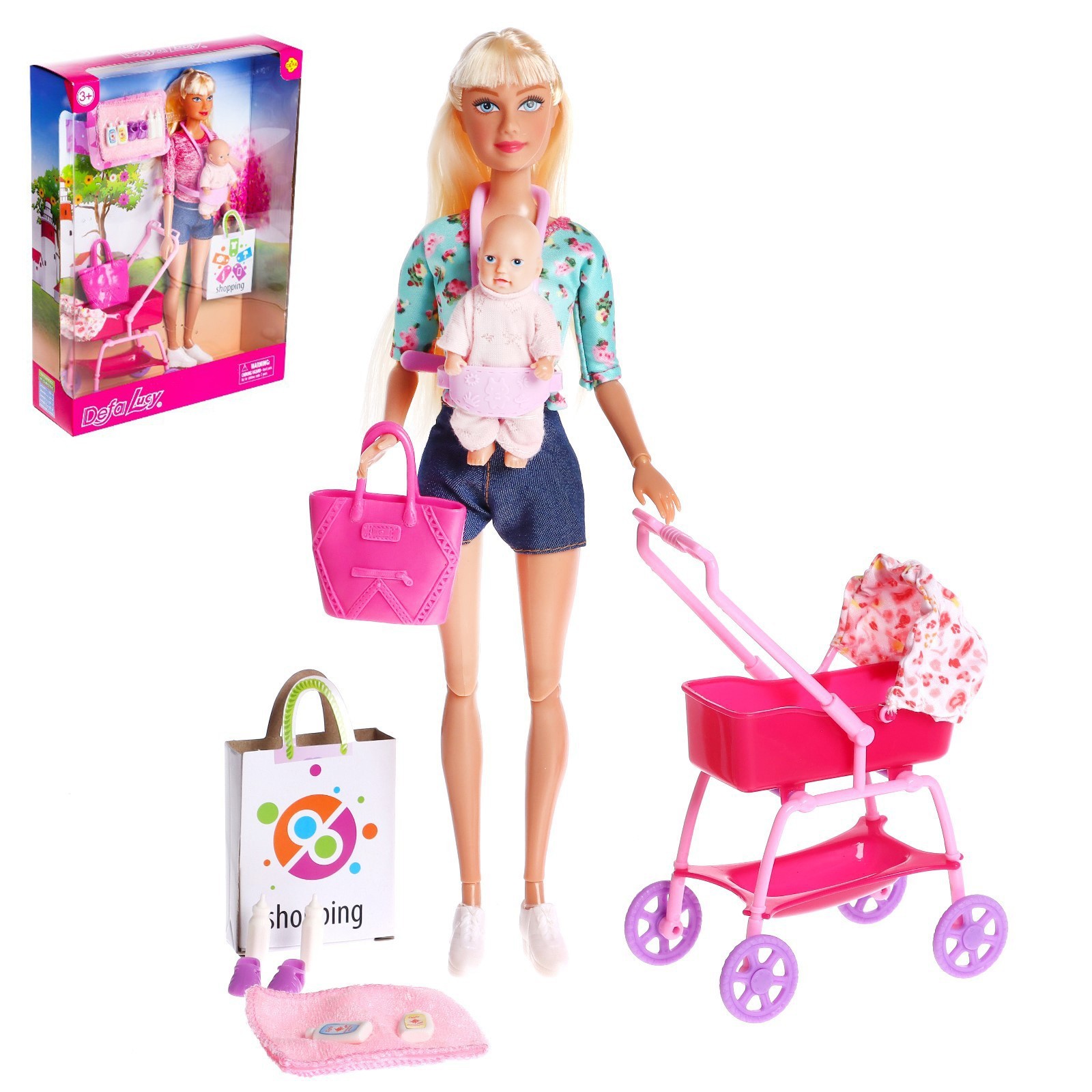 Кукла модель Defa Lucy Молодая мама с пупсом, с аксессуарами, цвет бирюзовый defa кукла с пупсом 32 см