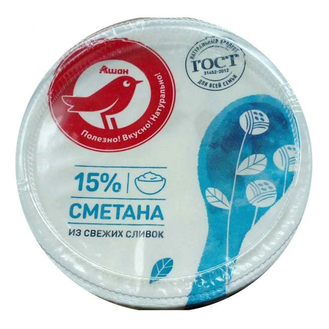

Сметана АШАН Красная птица 15% БЗМЖ 315 г