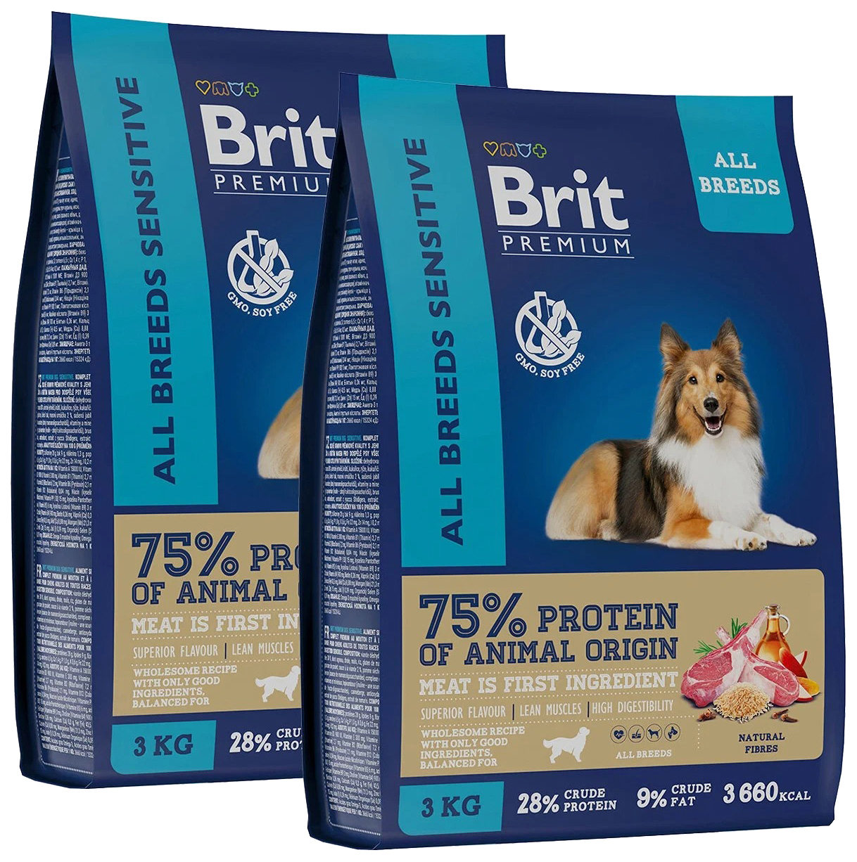 

Сухой корм для собак Brit Premium с ягненком и рисом, 3 шт по 3 кг