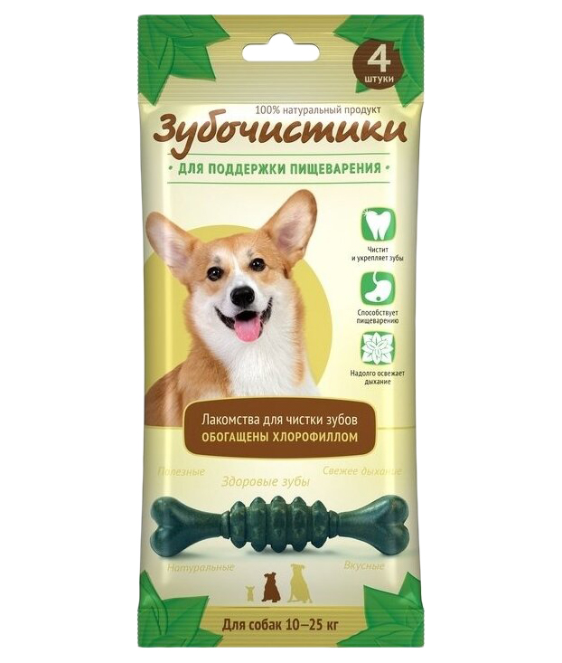 

Лакомство для собак Зубочистики для зубов с хлорофиллом 12 см, 2 шт по 70 г