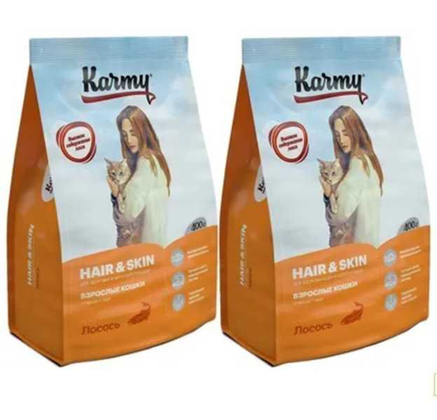 

Сухой корм для кошек Karmy Hair & Skin с лососем, 2 шт по 1,5 кг
