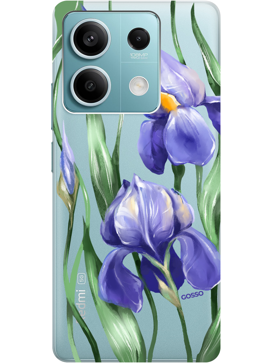 

Силиконовый чехол на Xiaomi Redmi Note 13 5g с рисунком "Amazing Irises" прозрачный, Прозрачный;белый;синий, 20012075