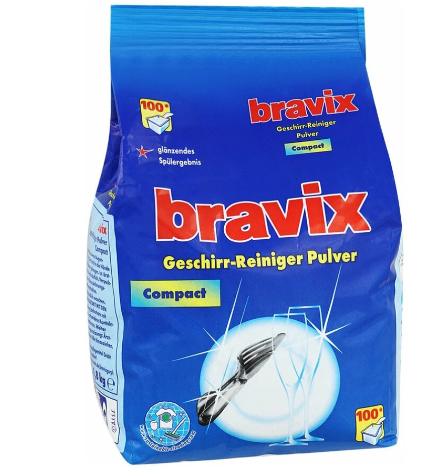 

Порошок для мытья посуды Bravix в посудомоечных машинах, без фосфатов, 1,8 кг - 4 шт.